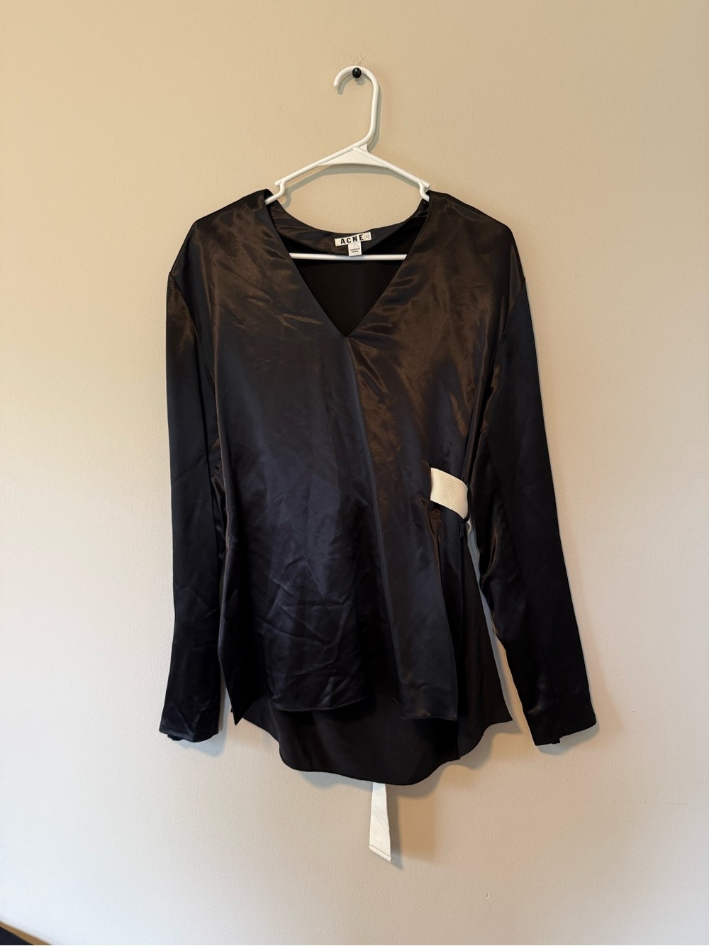 Acne Studios Black Satin Belted Cathay Blouse